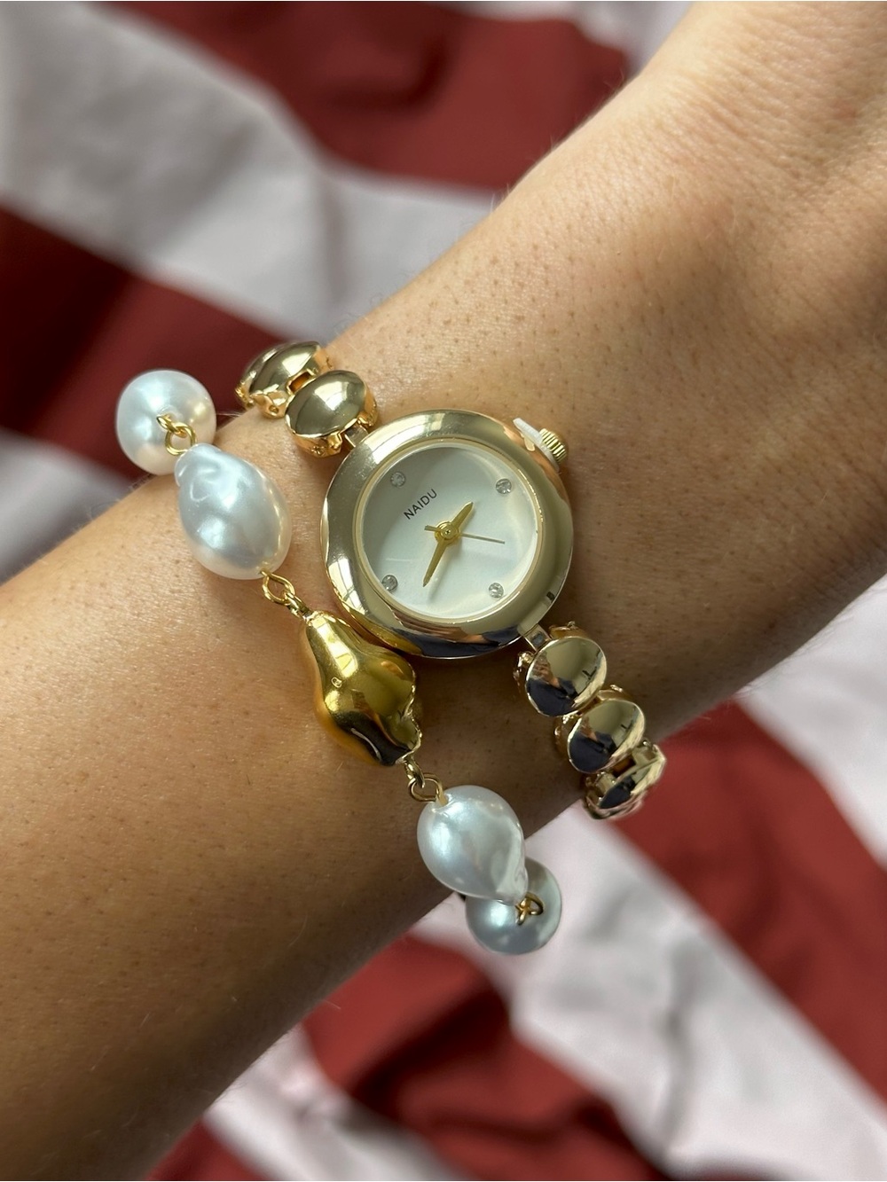 Vintage Inspired Gold Beaded Watch | Old Money | Stainless Steel